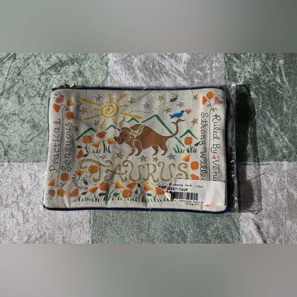 Woven Astrology Taurus Zodiac Embroidered Zipped Pouch - Picture 1 of 2